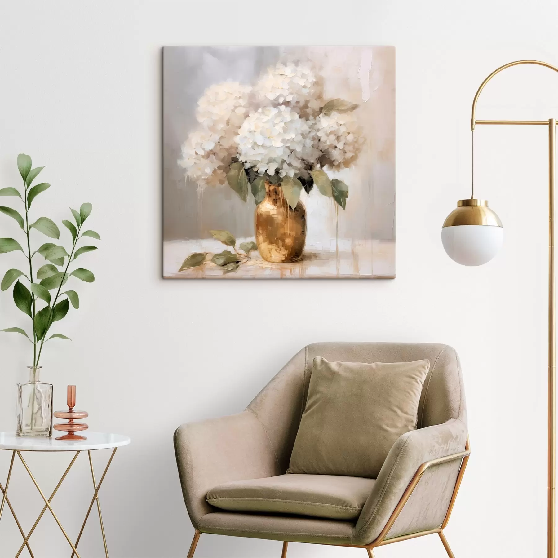 murales de pared Delicado ramo de hortensias en un jarrón s46263