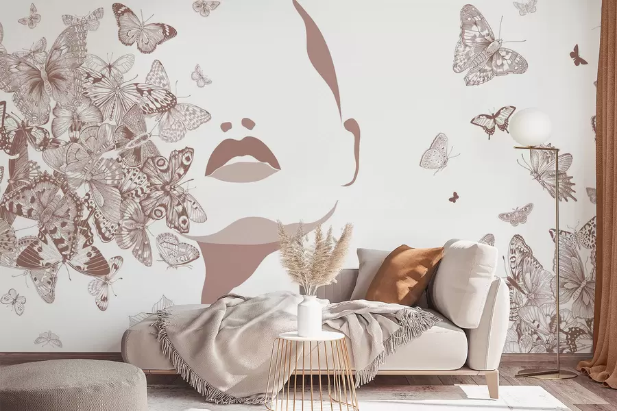 murales de pared Silueta de un rostro entre mariposas w04778