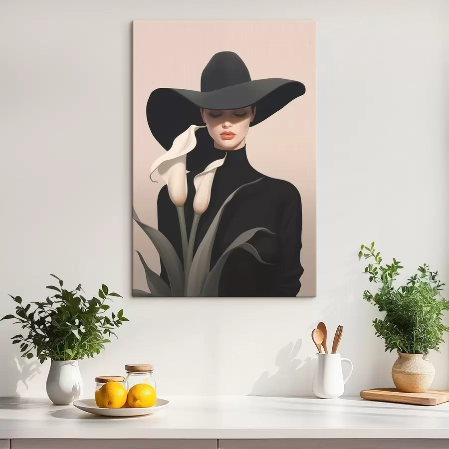 murales de pared Chica con sombrero y calas s46420