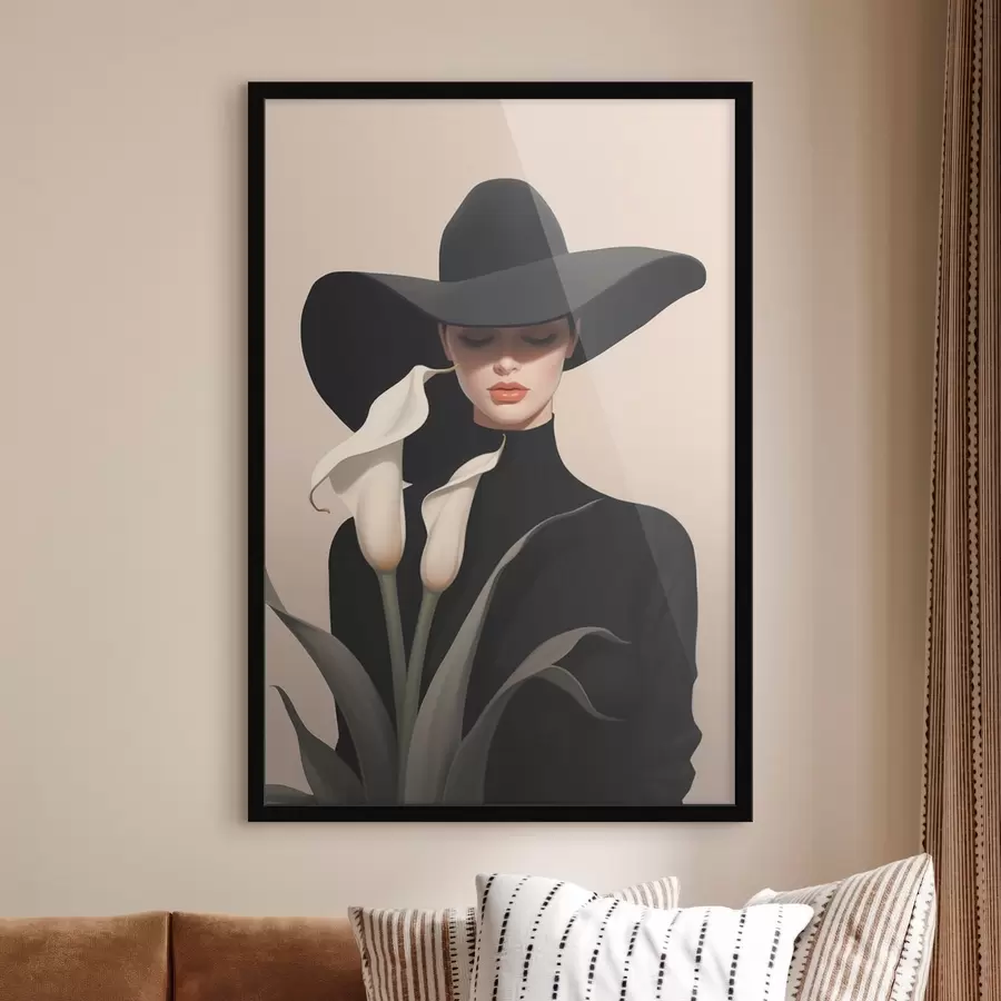 murales de pared Chica con sombrero y calas f46420