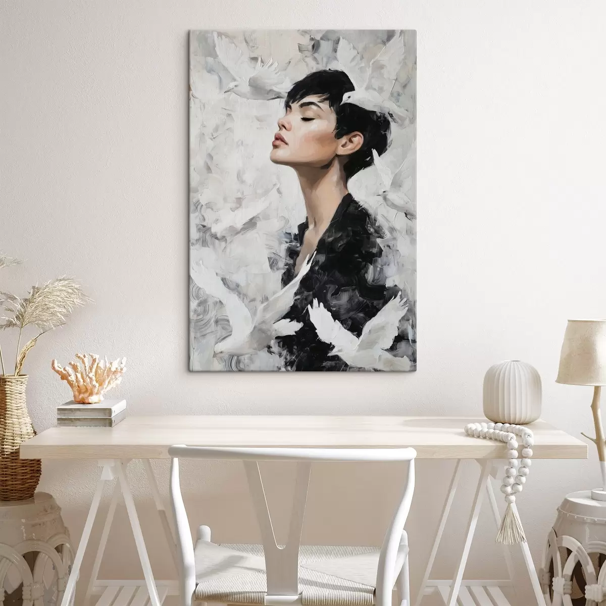 murales de pared La niña y los pájaros s46365