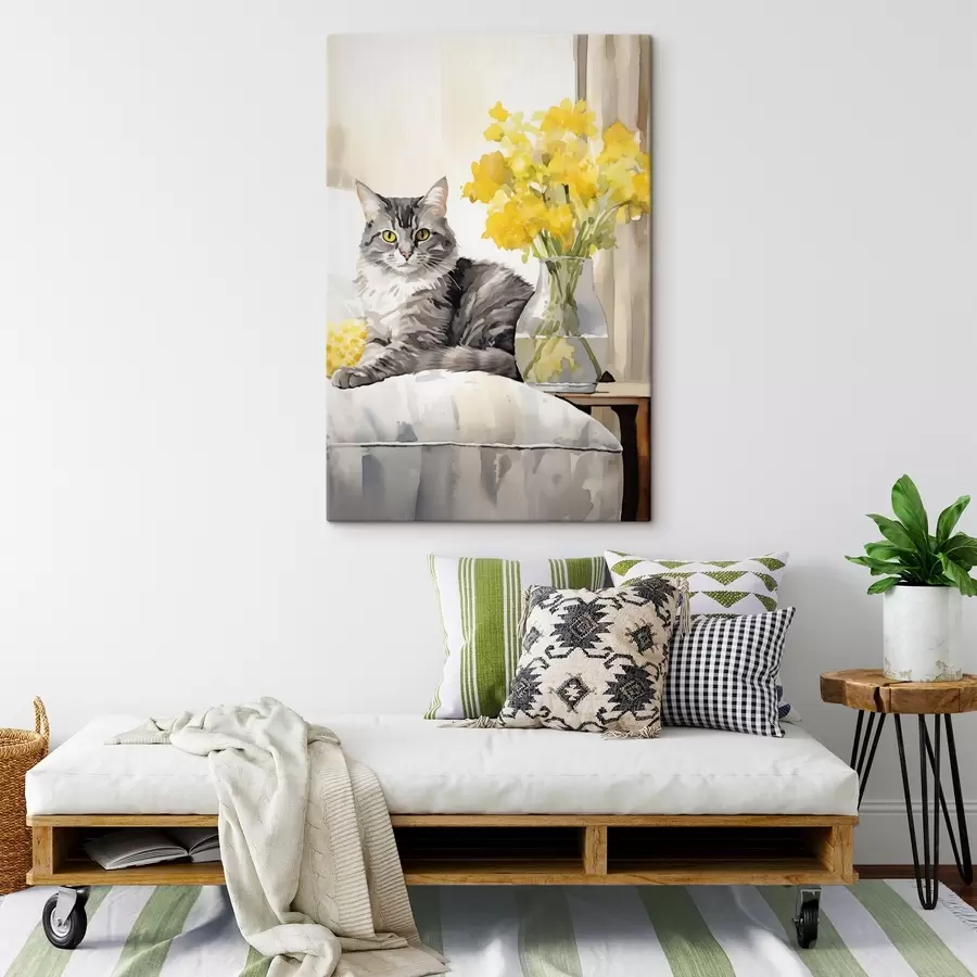 murales de pared Gato y flores s46426