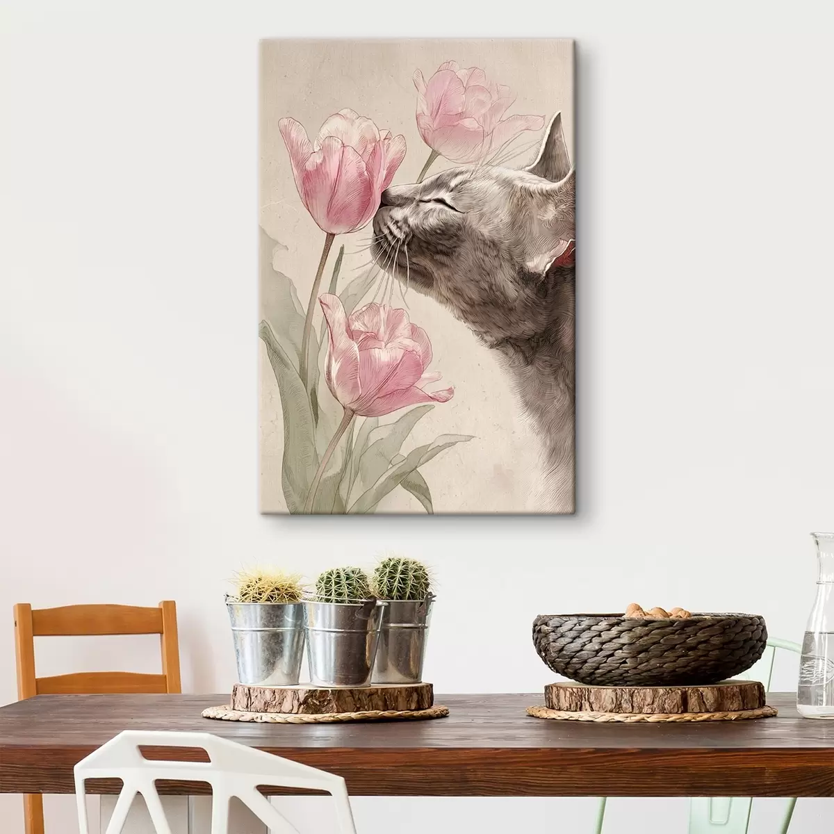 murales de pared Gato y flores s46427