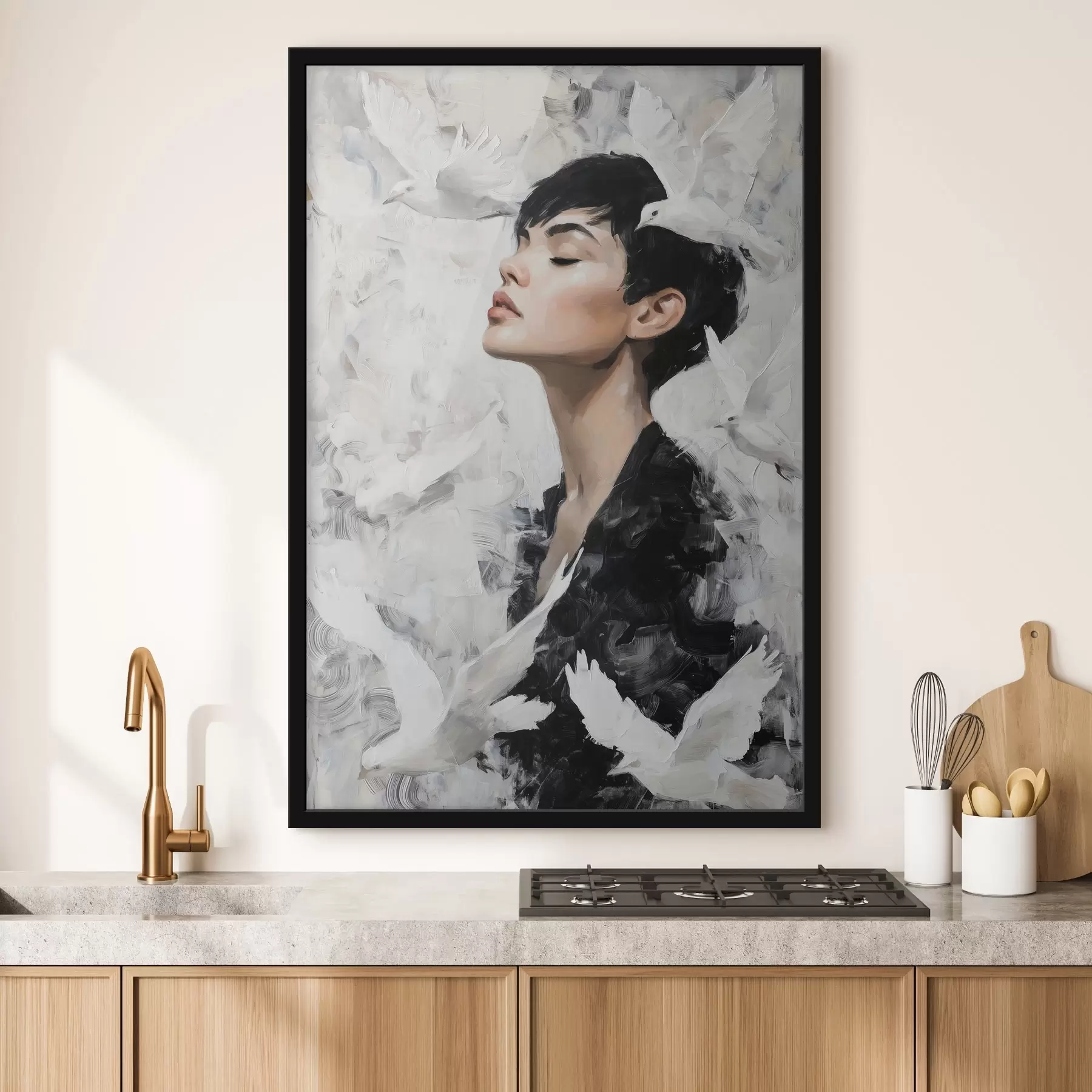 murales de pared La niña y los pájaros f46365