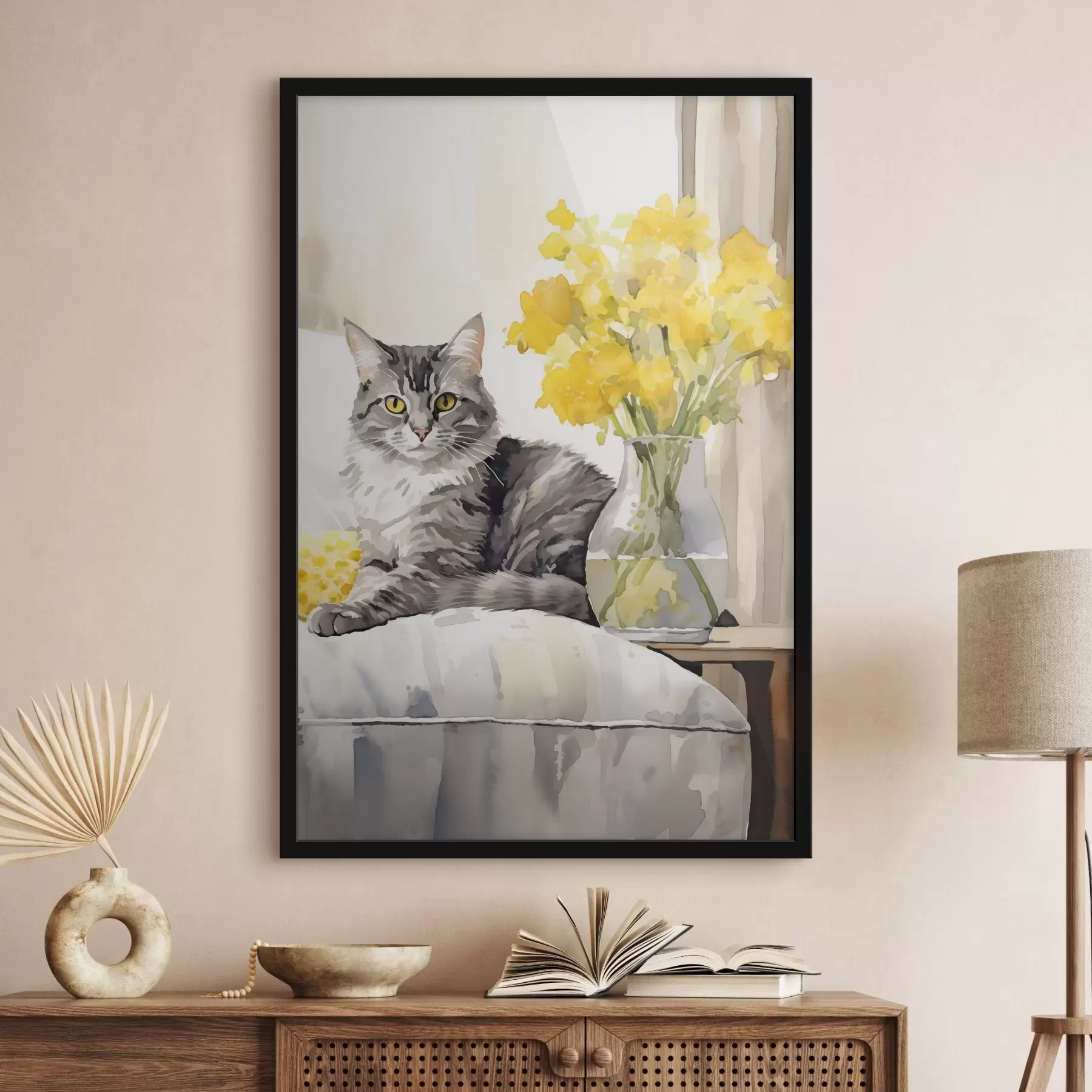 murales de pared Gato y flores f46426