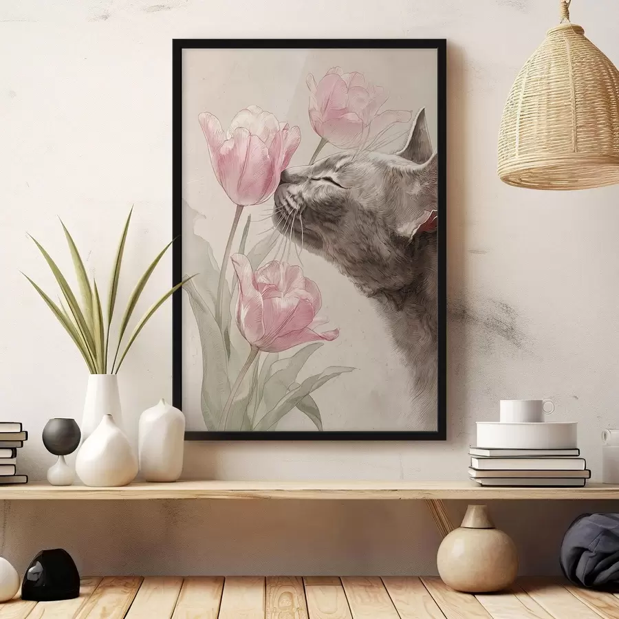 murales de pared Gato y flores f46427