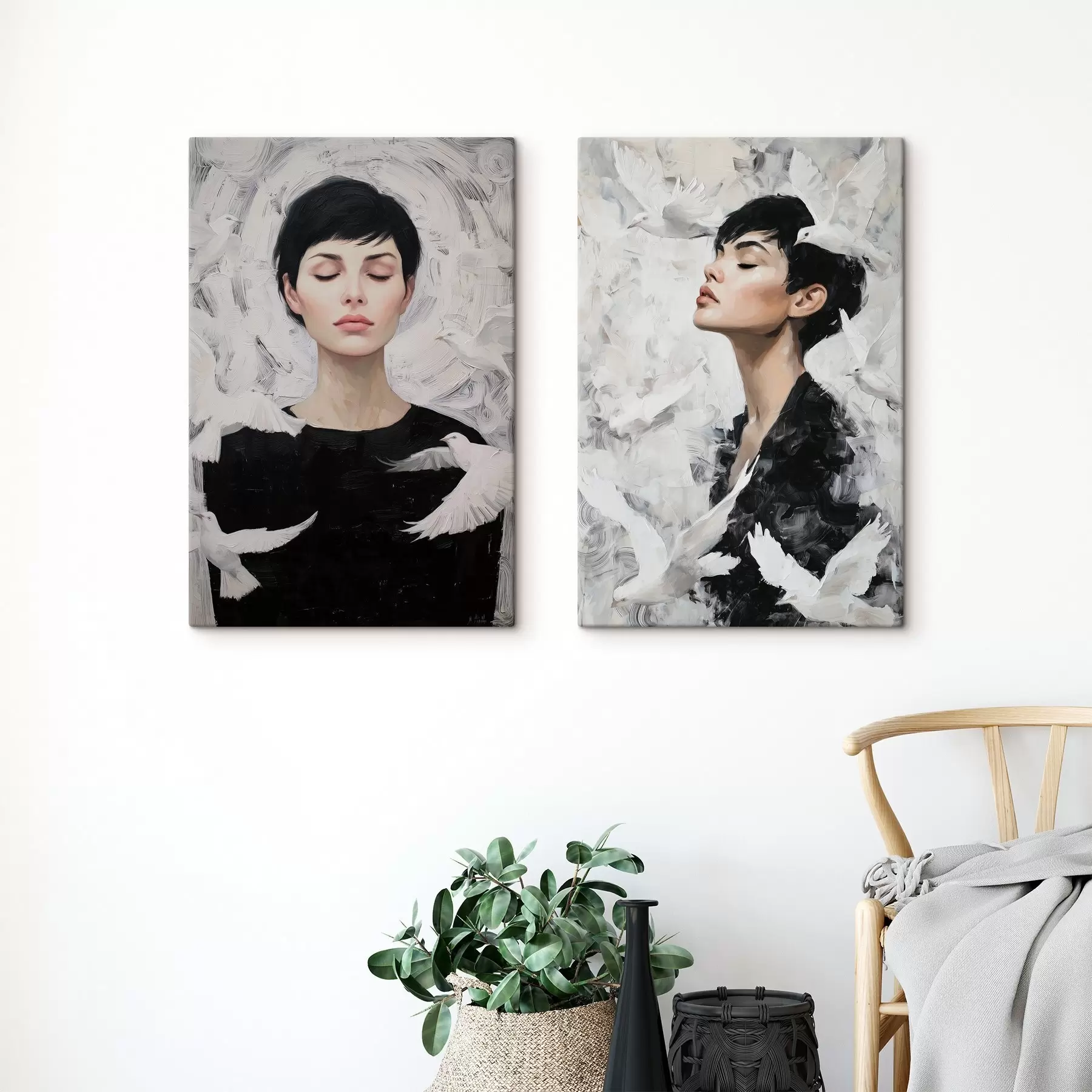 murales de pared Mujer con palomas m00923