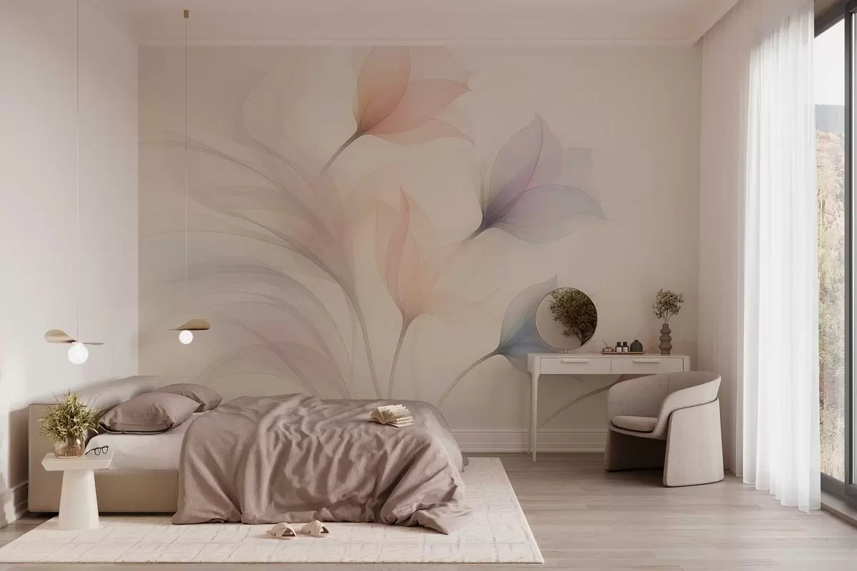murales de pared delicados tulipanes semitransparentes sobre fondo beige w04754
