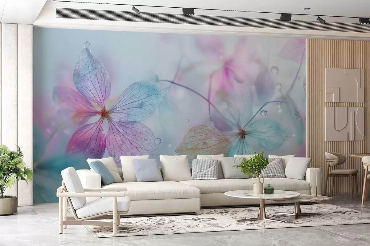 murales de pared delicadas flores con venas bajo el agua w04809
