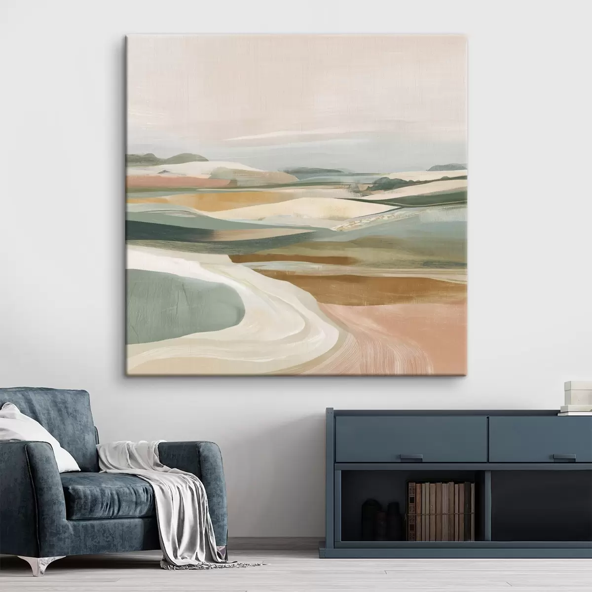 murales de pared Vista campestre con campos y carretera en estilo acuarela s46317