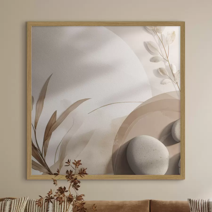 murales de pared Piedras y sombras en la pared en tonos beige f46311