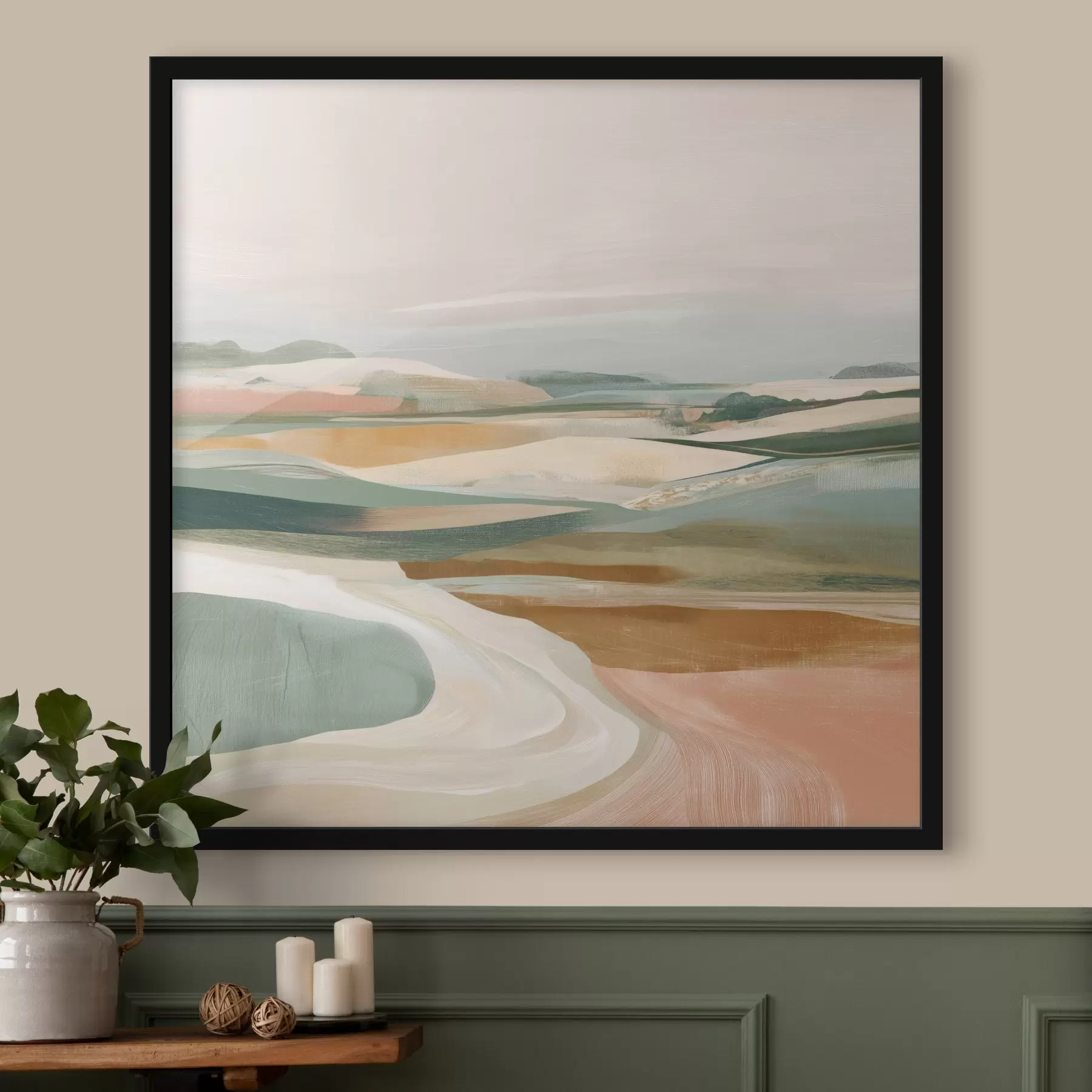 murales de pared Vista campestre con campos y carretera en estilo acuarela f46317