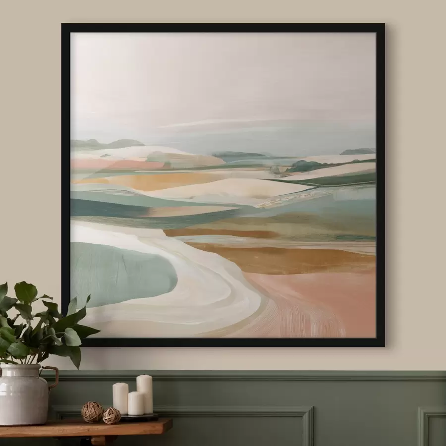 murales de pared Vista campestre con campos y carretera en estilo acuarela f46317