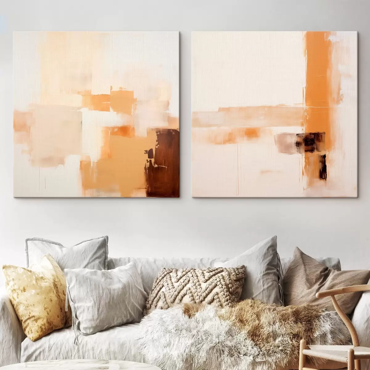 murales de pared Composición abstracta en dos partes en tonos beige y marrón. m00891