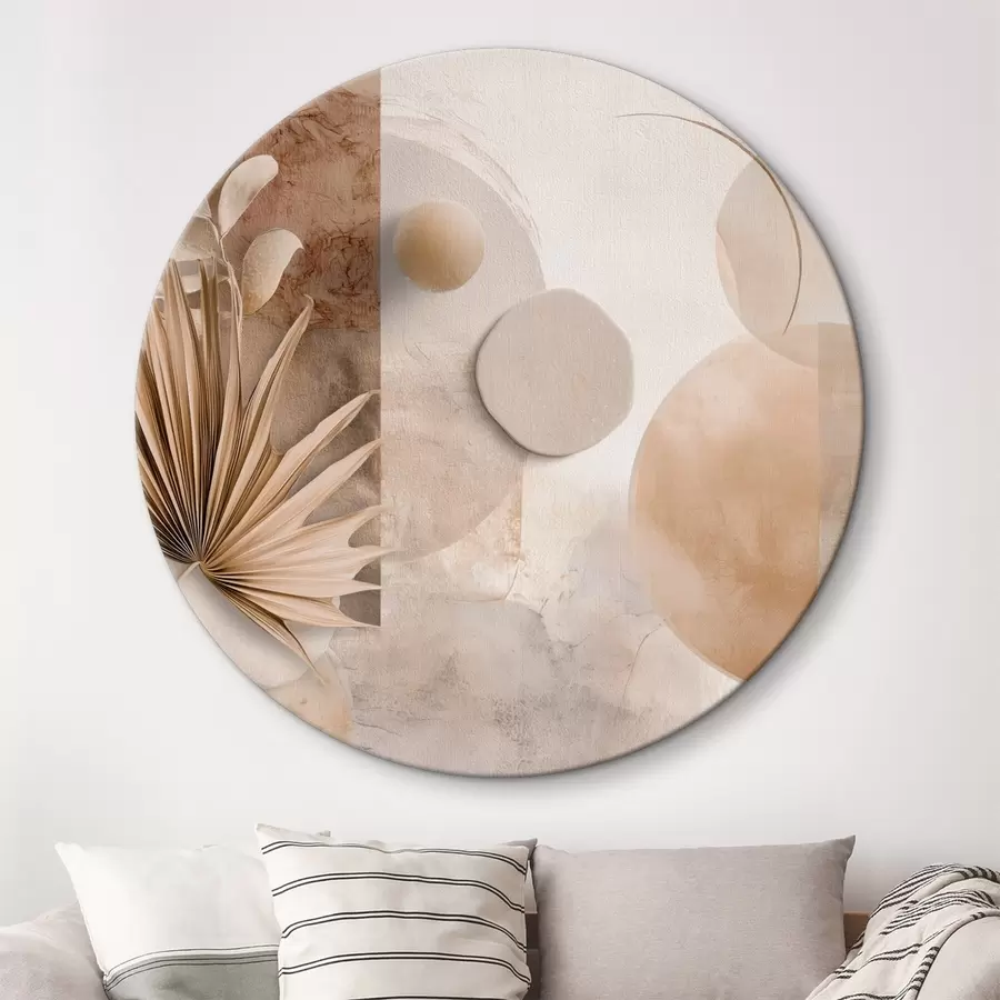 murales de pared Hojas de palmera secas y círculos 3D en tonos beige r46310