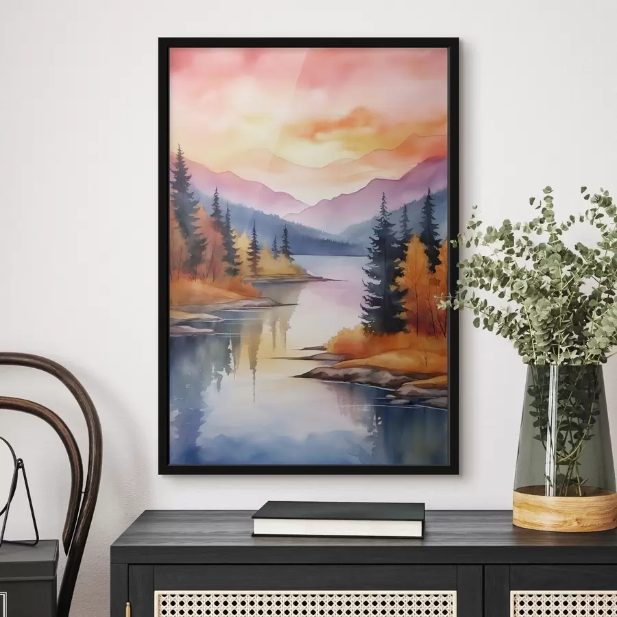 murales de pared Paisaje otoñal junto al lago con un cielo luminoso f46155