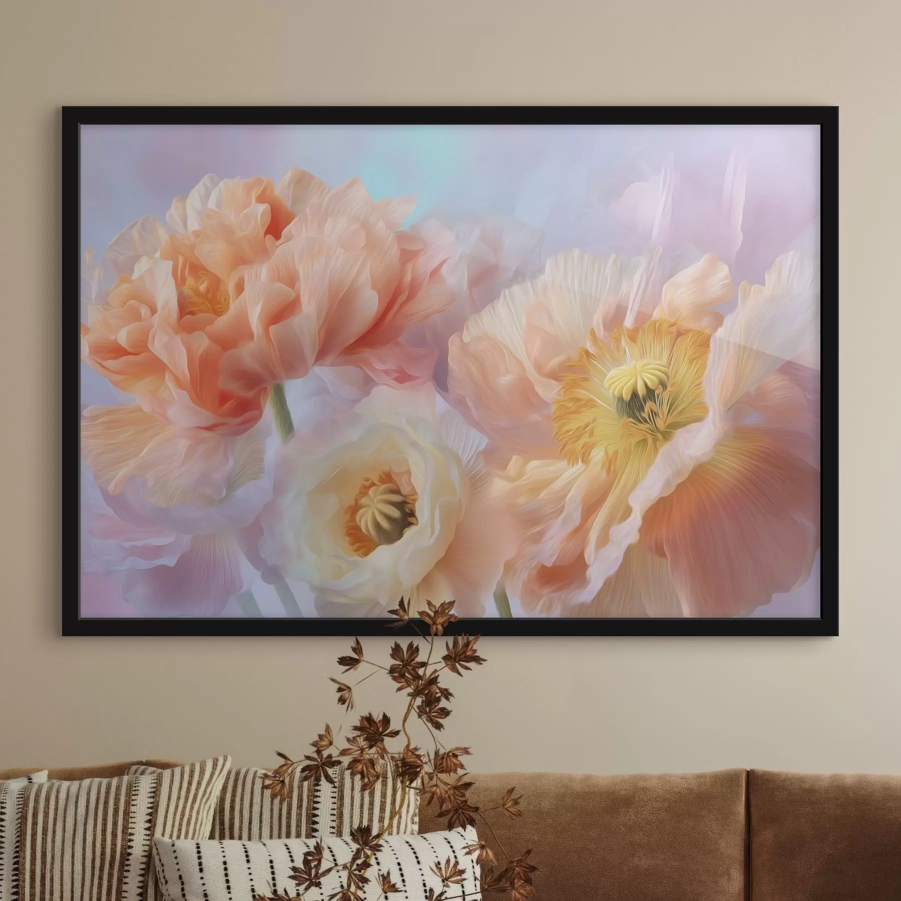 murales de pared Delicadas flores en tonos pastel con una iluminación suave f46160