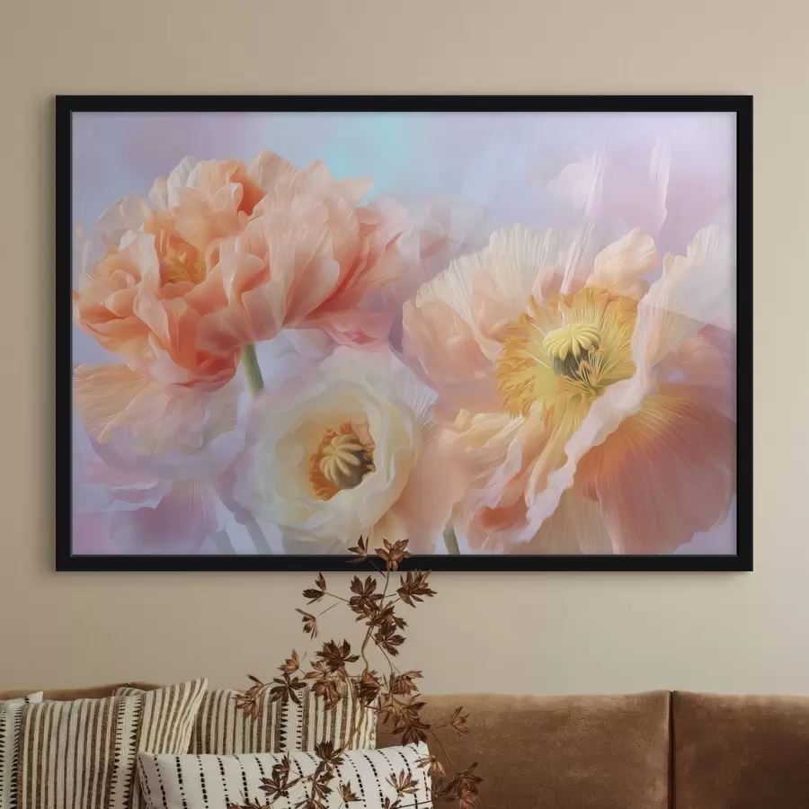 murales de pared Delicadas flores en tonos pastel con una iluminación suave f46160