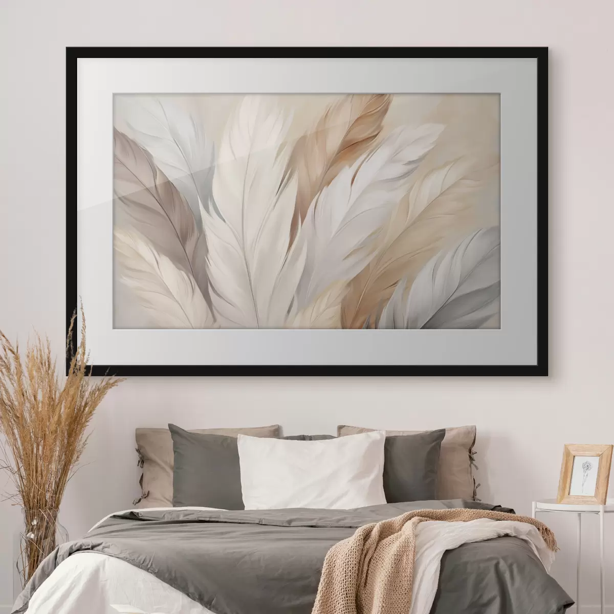 Poster Plumas suaves en tonos beige y gris f46190