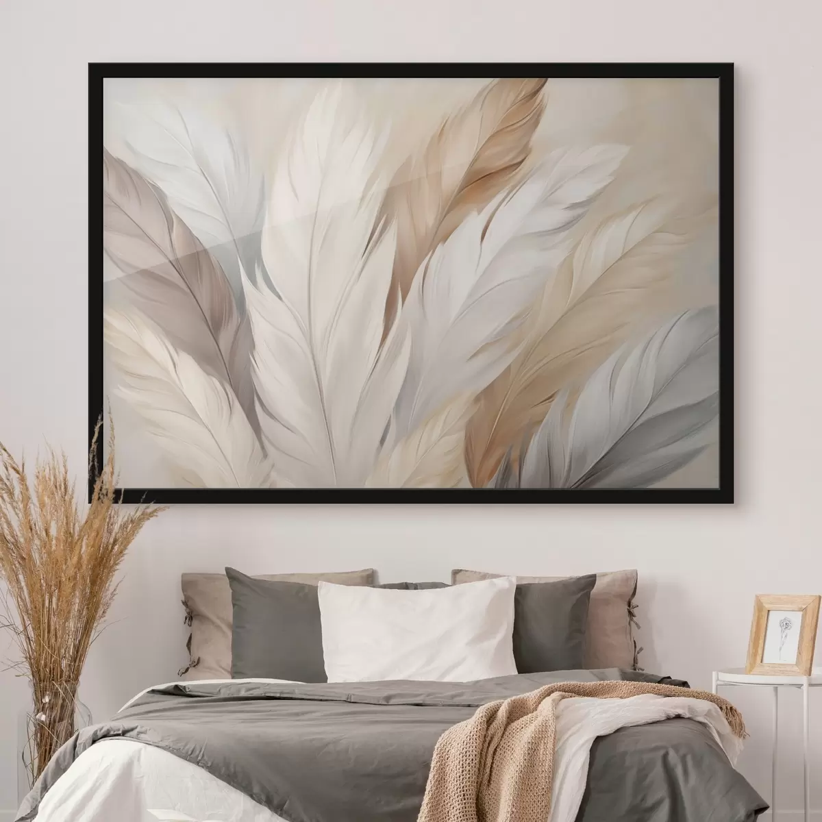 Poster Plumas suaves en tonos beige y gris f46190