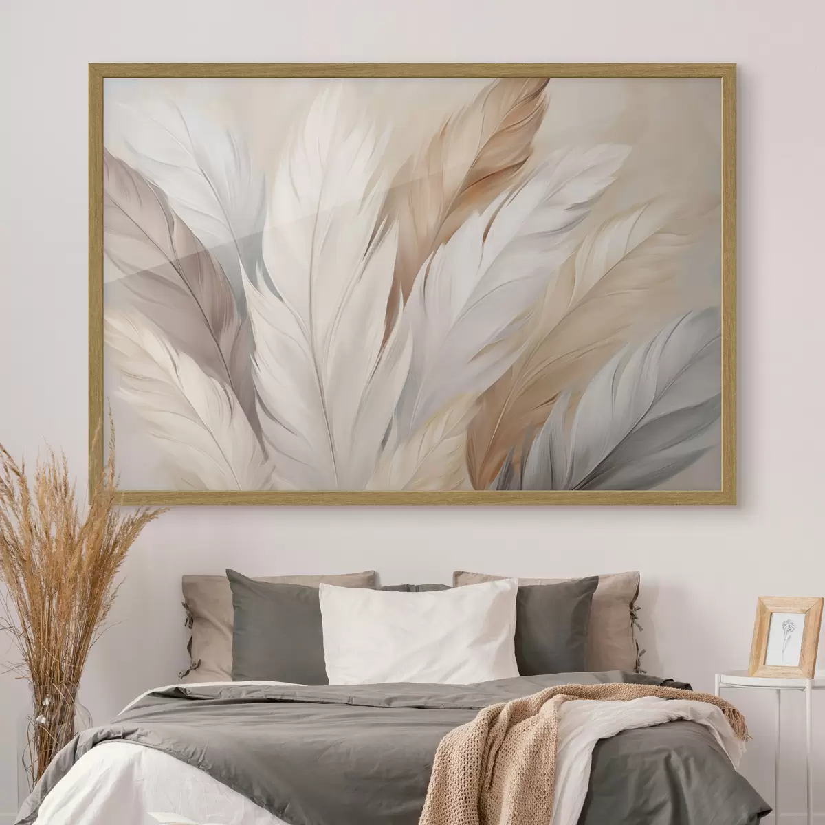 Poster Plumas suaves en tonos beige y gris f46190