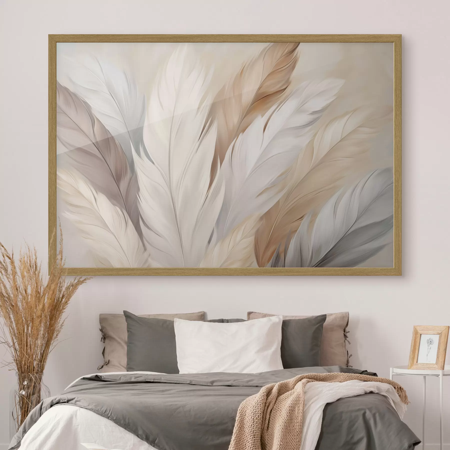 murales de pared Plumas suaves en tonos beige y gris f46190