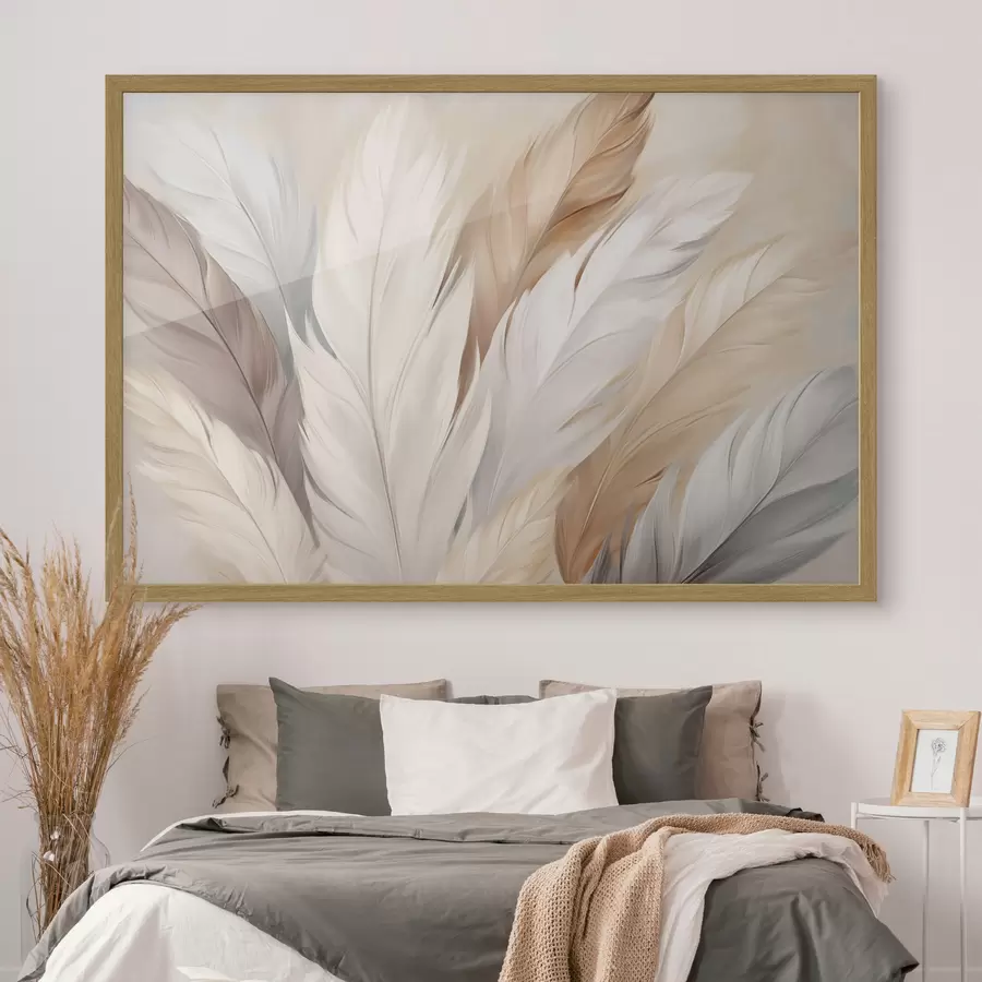 murales de pared Plumas suaves en tonos beige y gris f46190