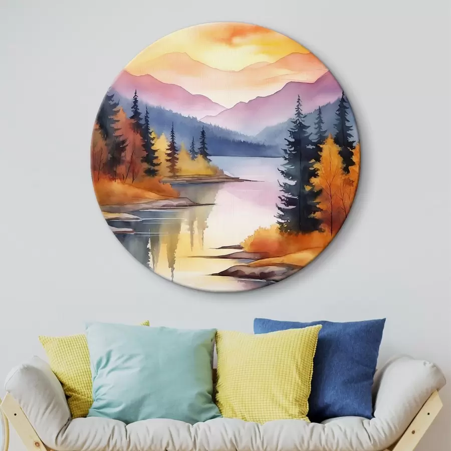 murales de pared Paisaje otoñal junto al lago con un cielo luminoso r46155