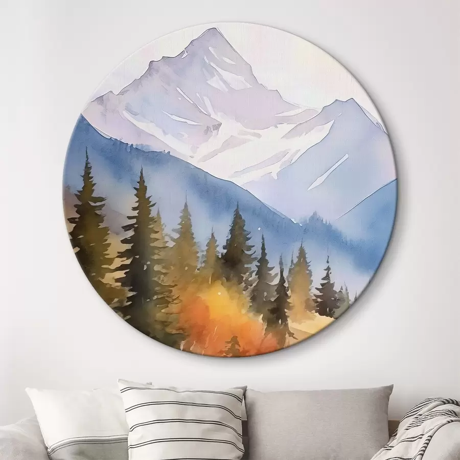 murales de pared Paisaje montañoso otoñal con un río y un bosque lleno de vida r46187