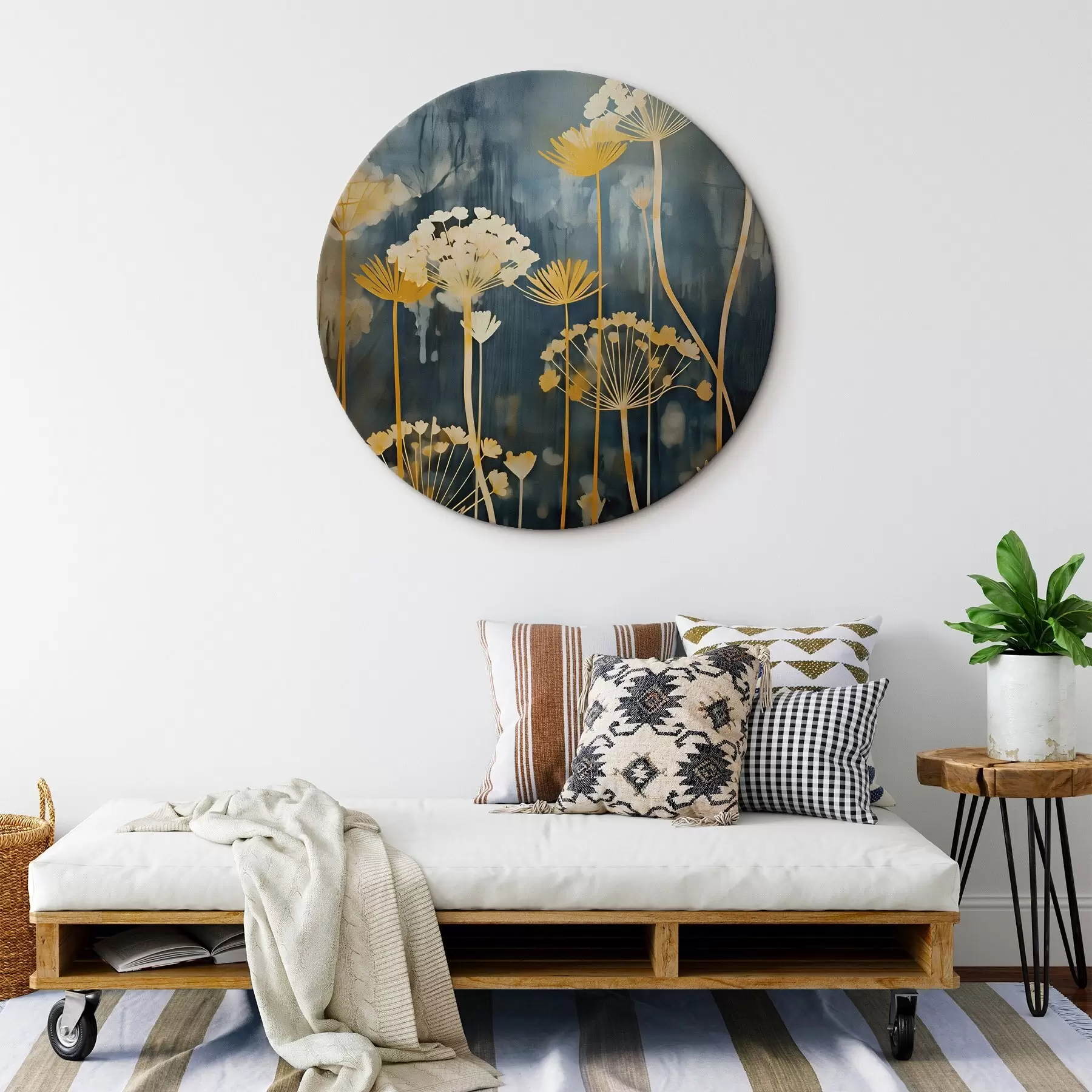 murales de pared Flores estilizadas con tallos finos sobre fondo oscuro r46188