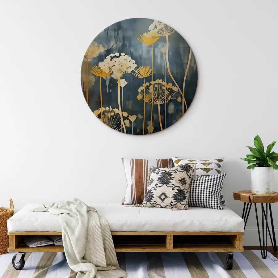 murales de pared Flores estilizadas con tallos finos sobre fondo oscuro r46188