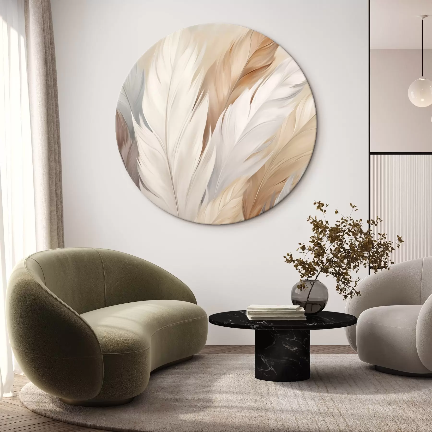 murales de pared Plumas suaves en tonos beige y gris r46190