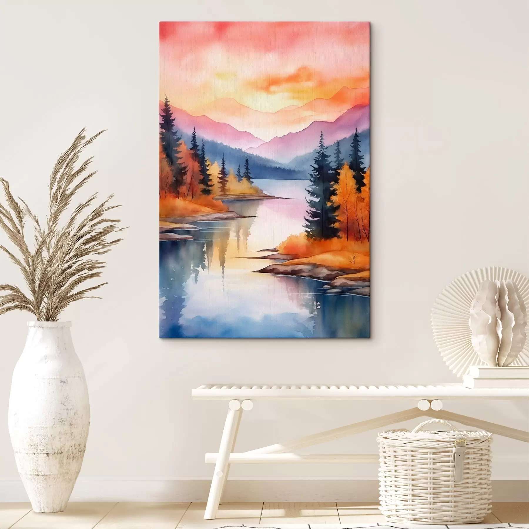 murales de pared Paisaje otoñal junto al lago con un cielo luminoso s46155