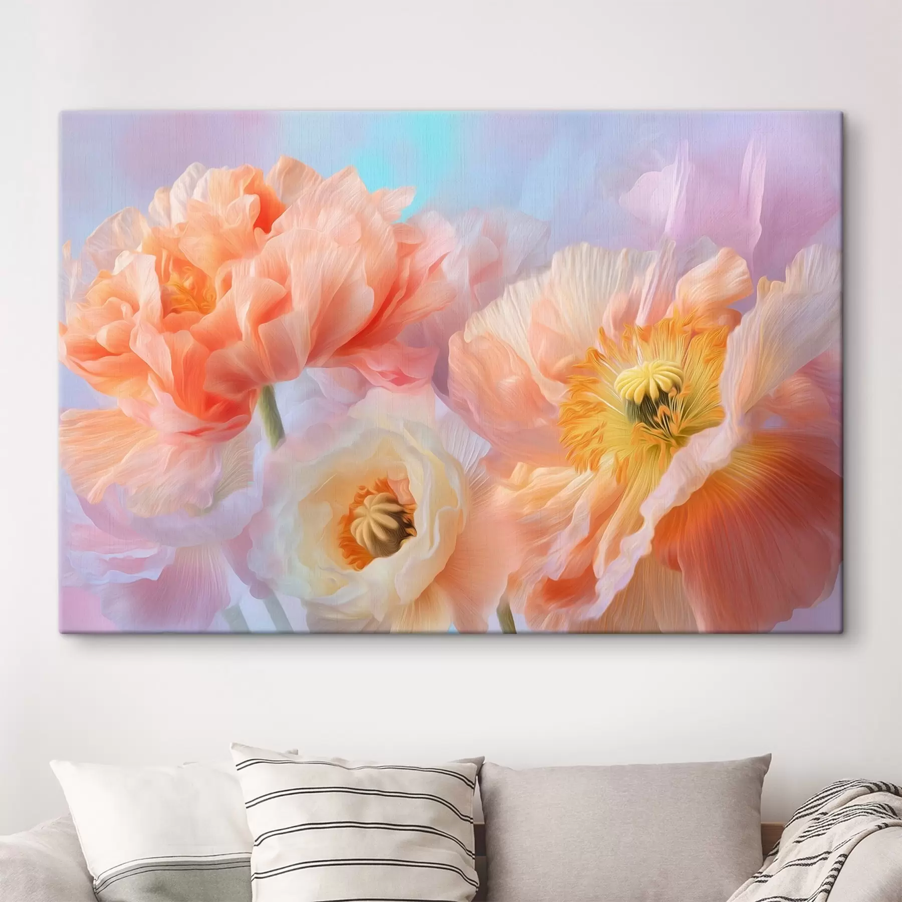 murales de pared Delicadas flores en tonos pastel con una iluminación suave s46160