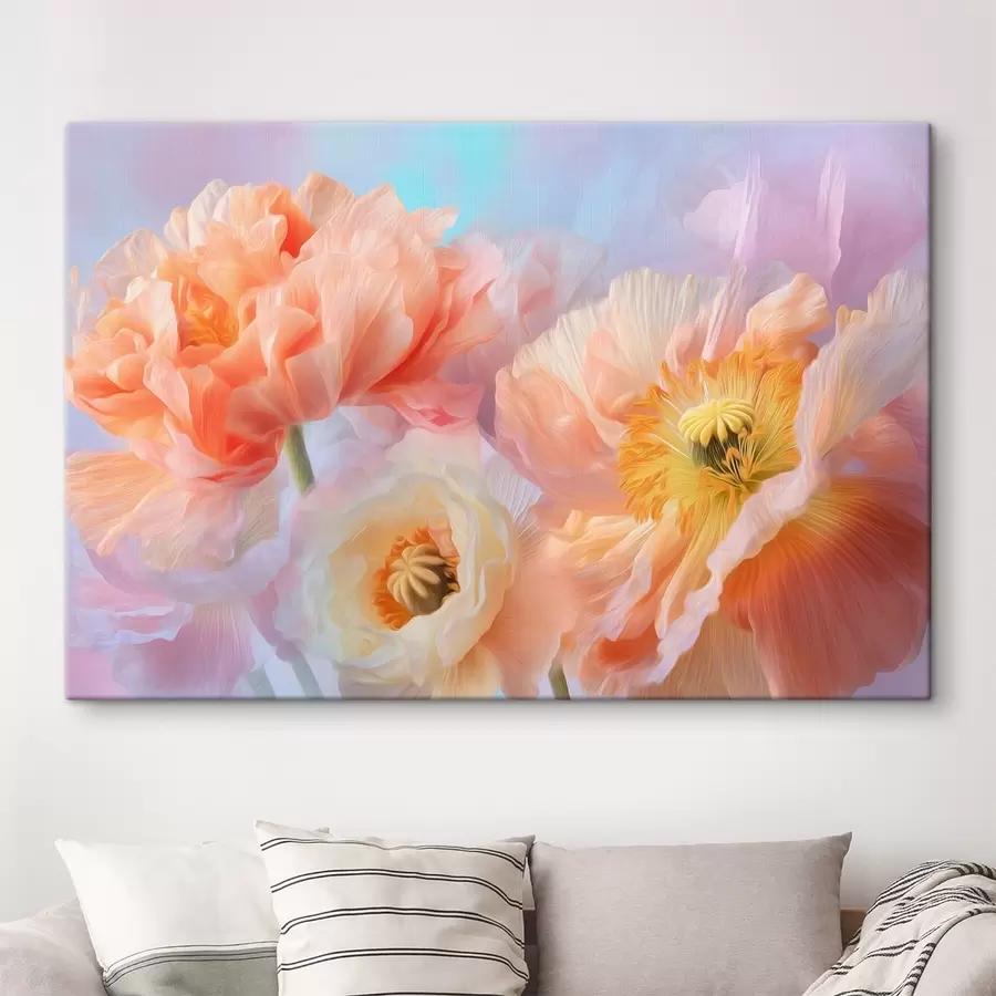 murales de pared Delicadas flores en tonos pastel con una iluminación suave s46160