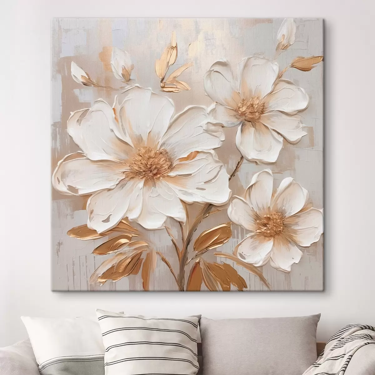 murales de pared Flores con textura sobre un fondo claro con tonos cálidos s46166