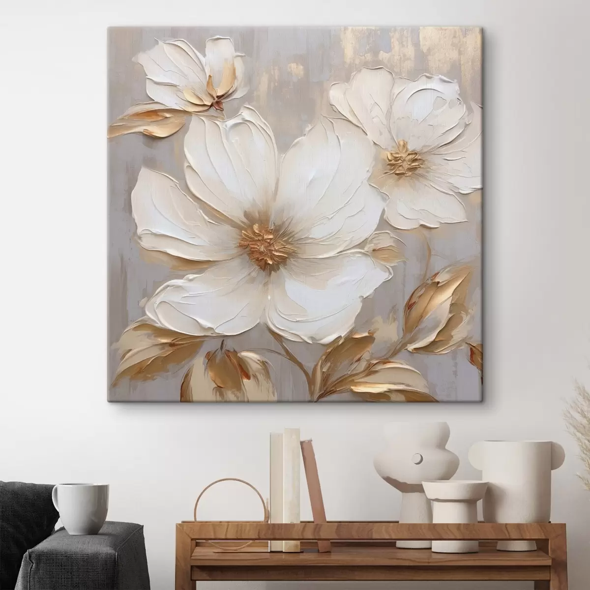 murales de pared Grandes flores texturizadas con pinceladas en una paleta de colores cálidos s46176