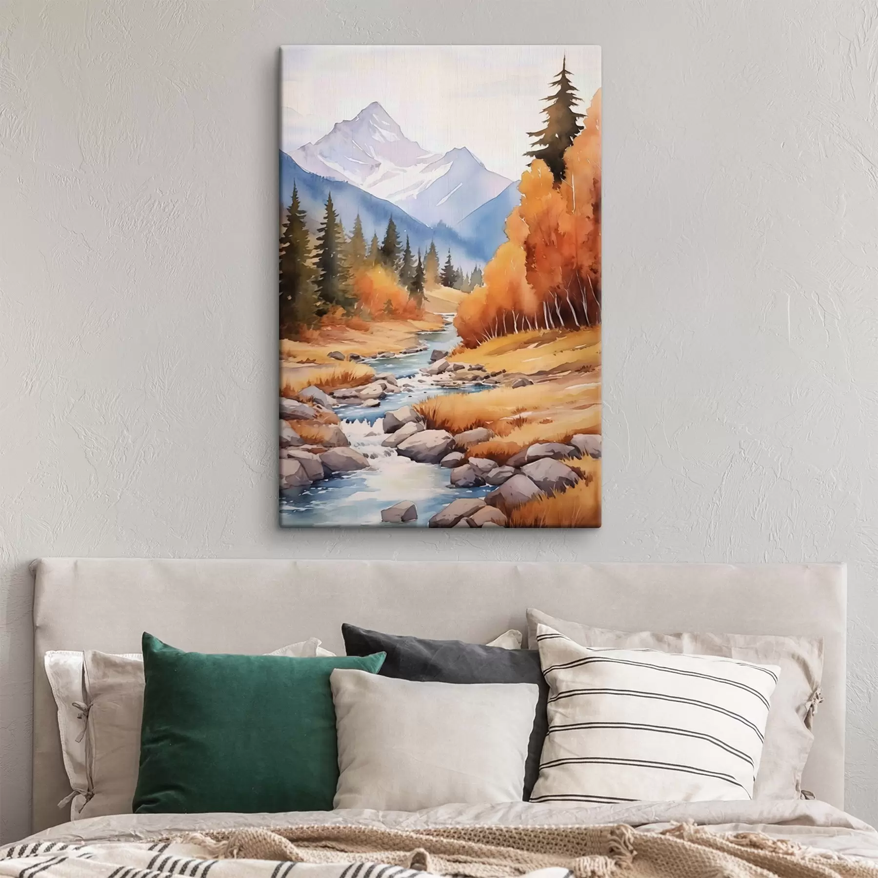 murales de pared Paisaje montañoso otoñal con un río y un bosque lleno de vida s46187