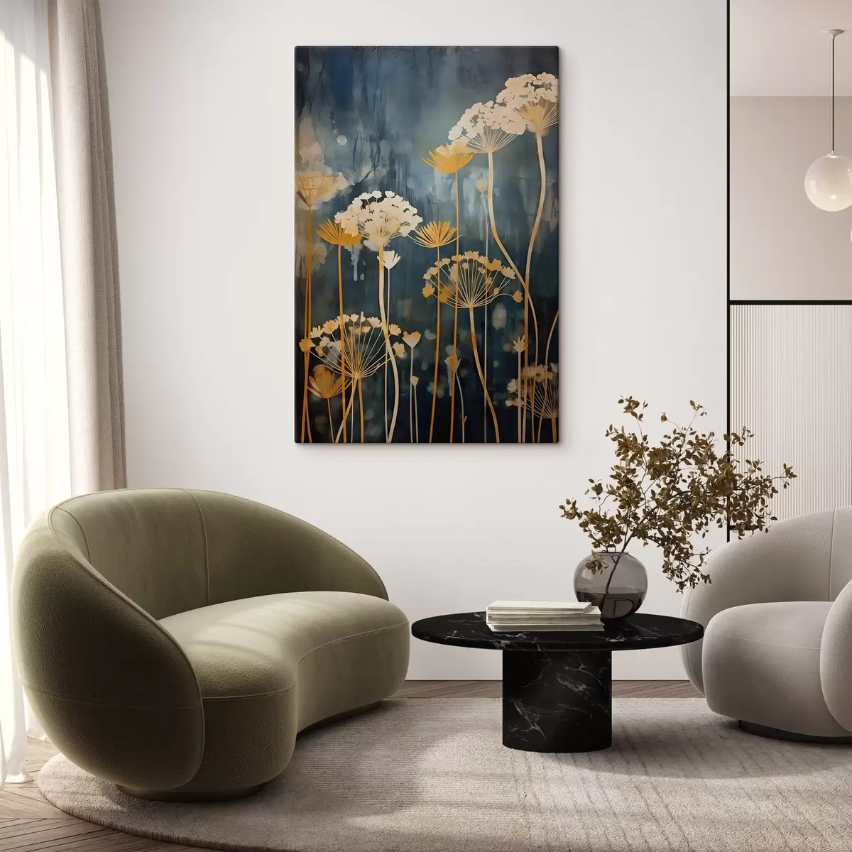 murales de pared Flores estilizadas con tallos finos sobre fondo oscuro s46188