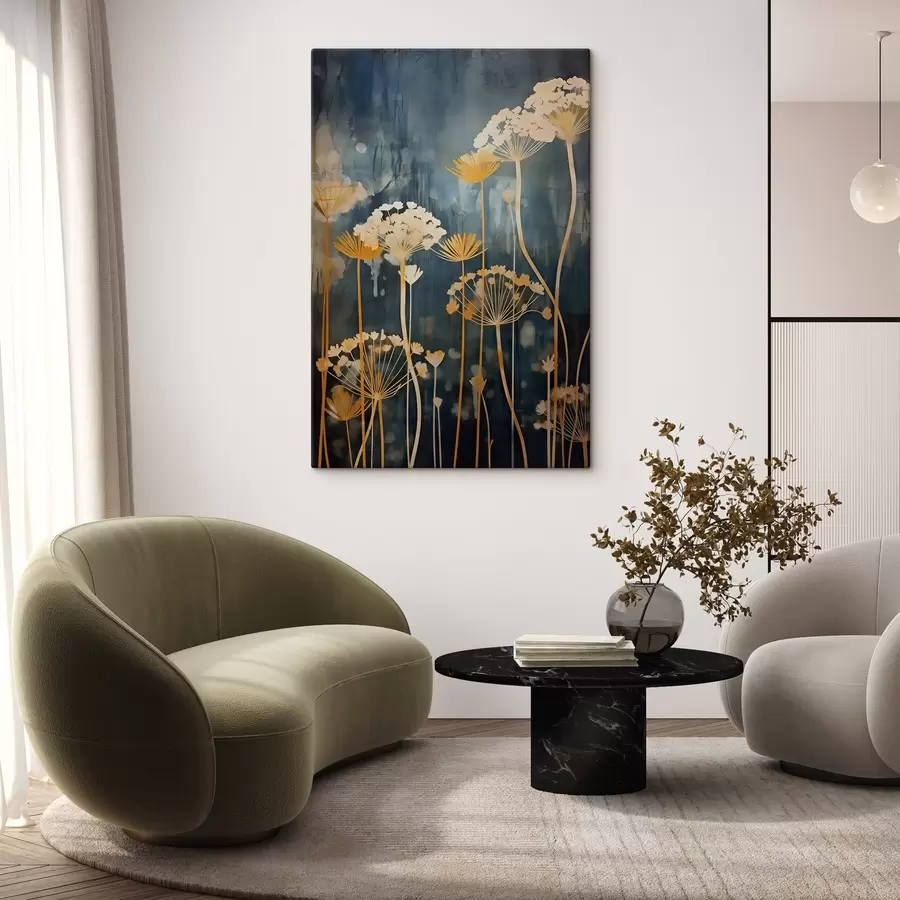 murales de pared Flores estilizadas con tallos finos sobre fondo oscuro s46188