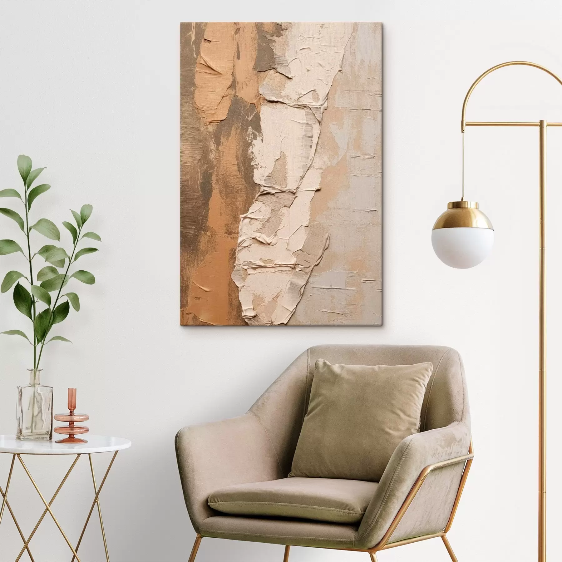 murales de pared Pintura abstracta con pinceladas gruesas, tonos beige y marrones, superficie texturizada, paleta de colores neutros s46272