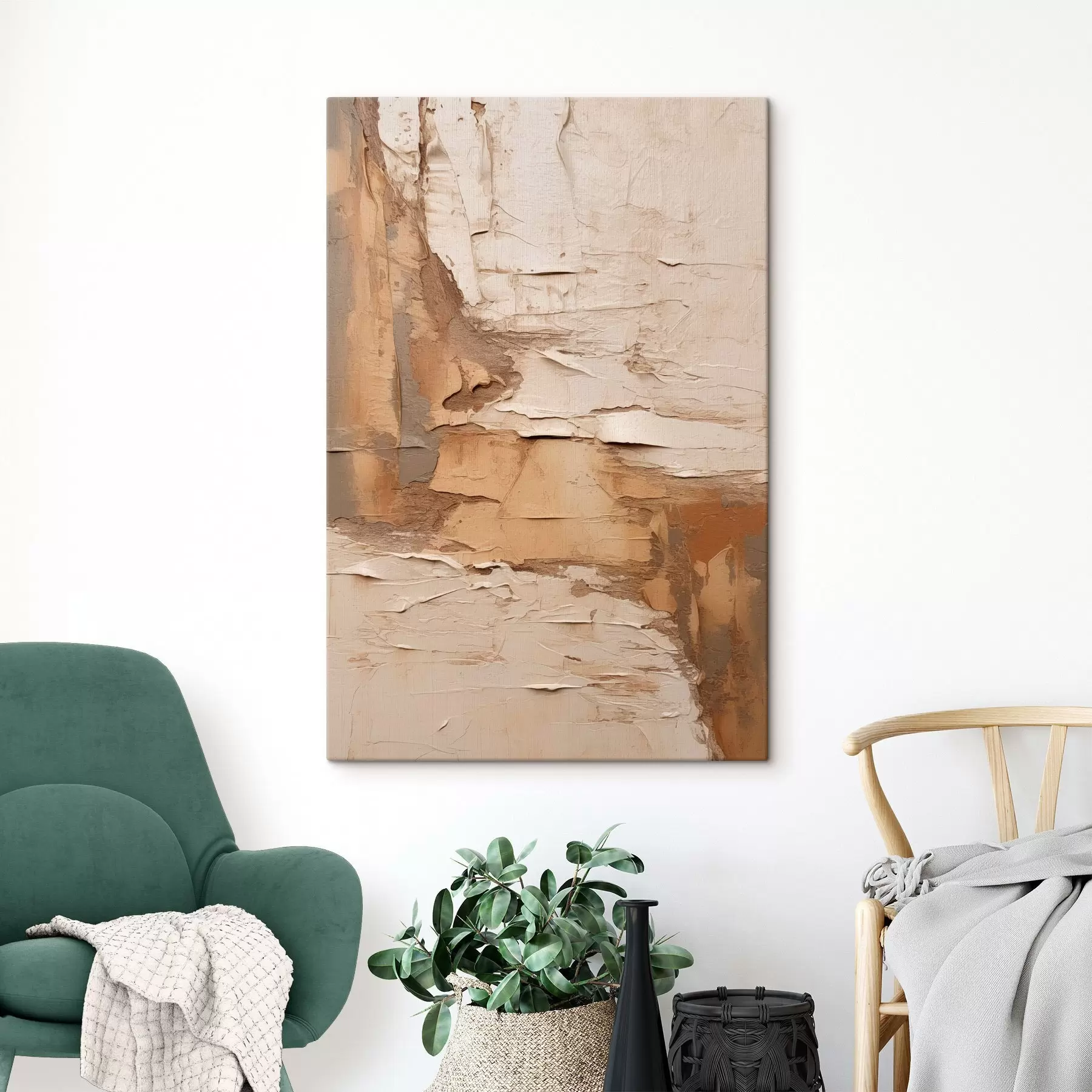 murales de pared Pintura abstracta con pinceladas gruesas, tonos beige y marrones, superficie texturizada, paleta de colores neutros. s46273