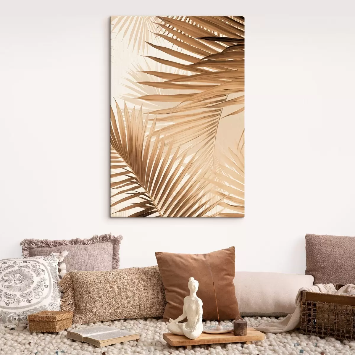 murales de pared Hojas de palmera abstractas en tonos marrones, tropical, botánico, naturaleza, minimalista, elegante, diseño moderno s46275