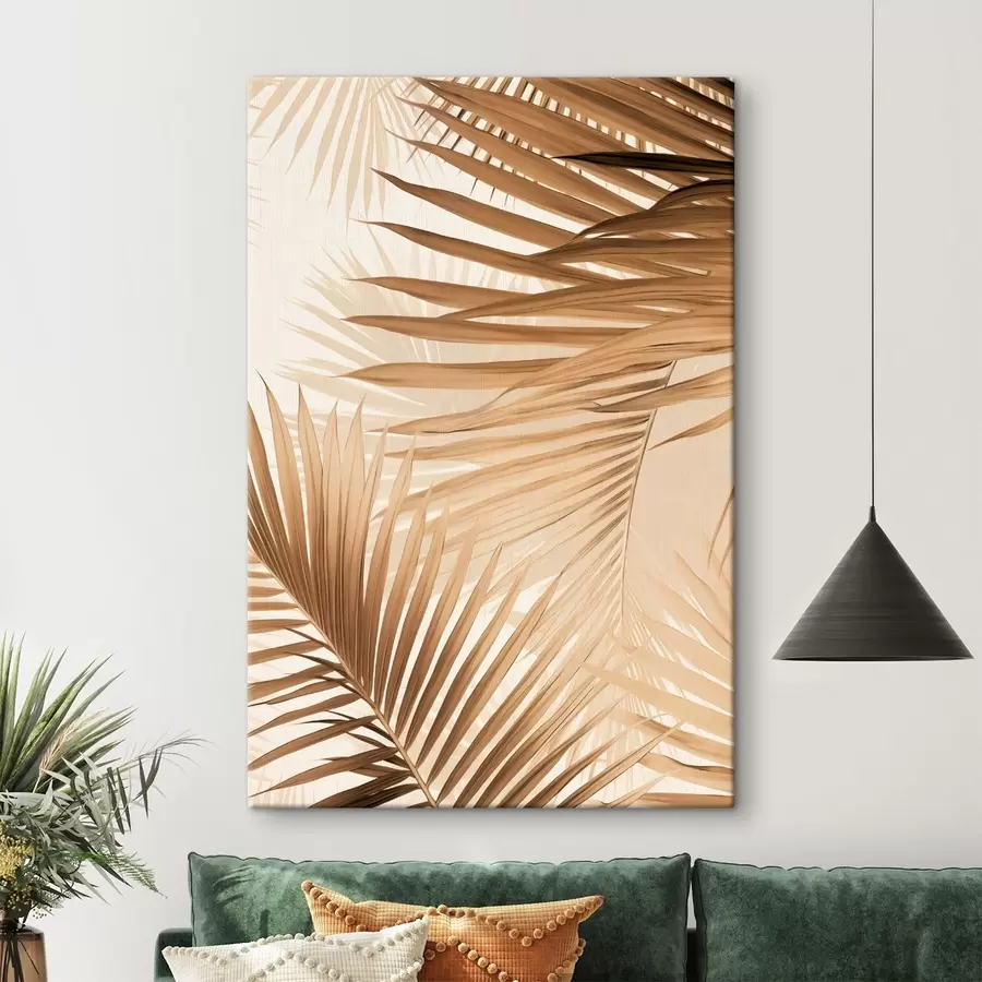 murales de pared Hojas de palmera abstractas en tonos marrones, tropical, botánico, naturaleza, minimalista, elegante, diseño moderno s46275