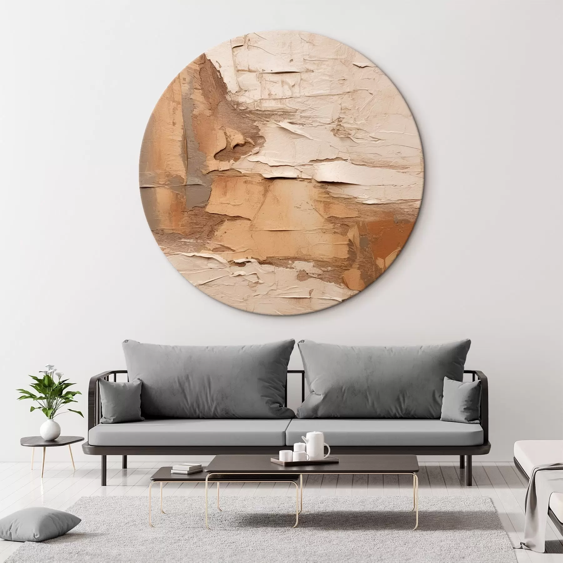 murales de pared Pintura abstracta con pinceladas gruesas, tonos beige y marrones, superficie texturizada, paleta de colores neutros r46273