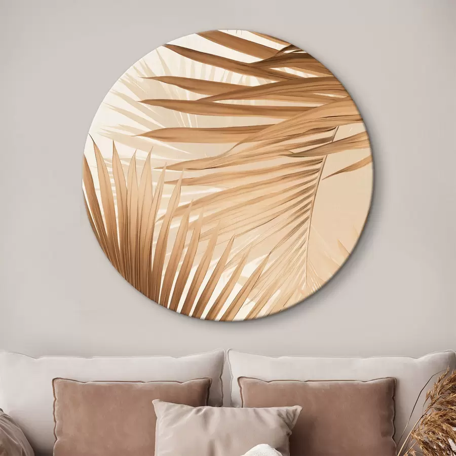 murales de pared Hojas de palmera abstractas en tonos marrones, tropical, botánico, naturaleza, minimalista, elegante, diseño moderno r46275