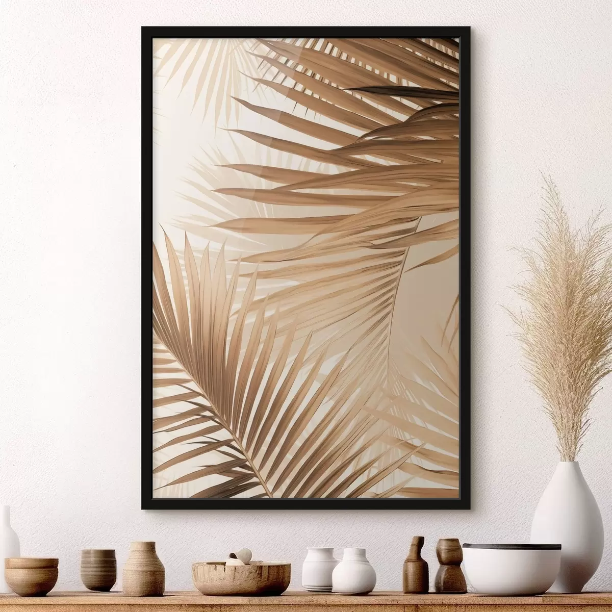 Poster Hojas de palmera abstractas en tonos marrones, tropical, botánico, naturaleza, minimalista, elegante, diseño moderno f46275