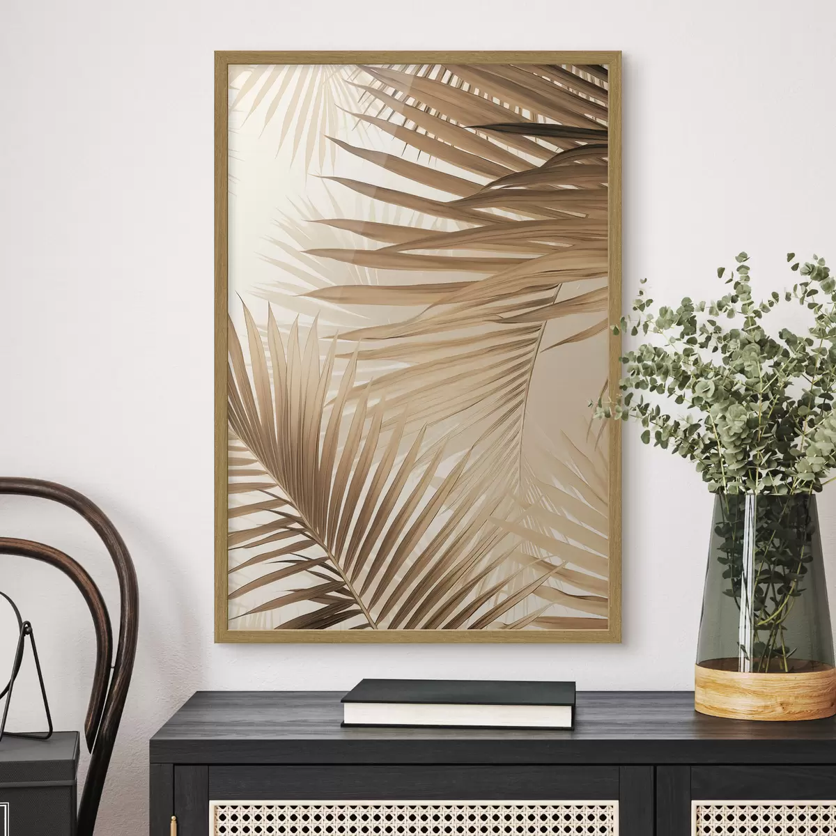 Poster Hojas de palmera abstractas en tonos marrones, tropical, botánico, naturaleza, minimalista, elegante, diseño moderno f46275
