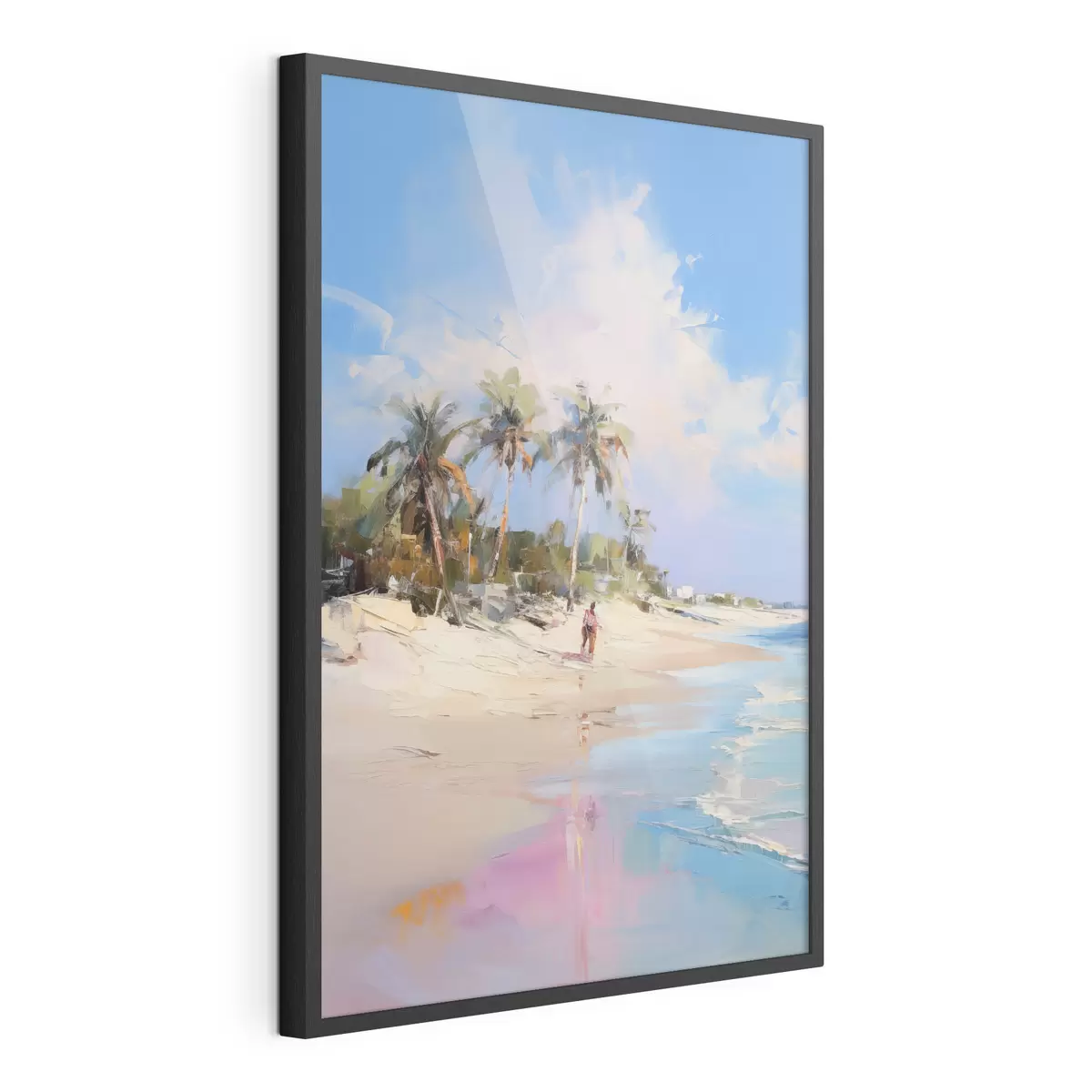 Poster Paisaje abstracto, una playa con palmeras, un día soleado con un cielo azul y algunas nubes f46284