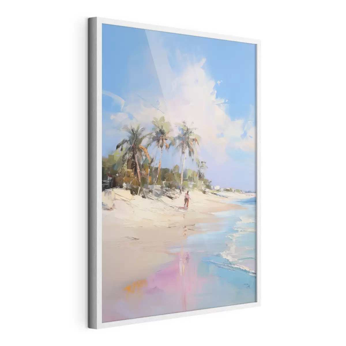 Poster Paisaje abstracto, una playa con palmeras, un día soleado con un cielo azul y algunas nubes f46284